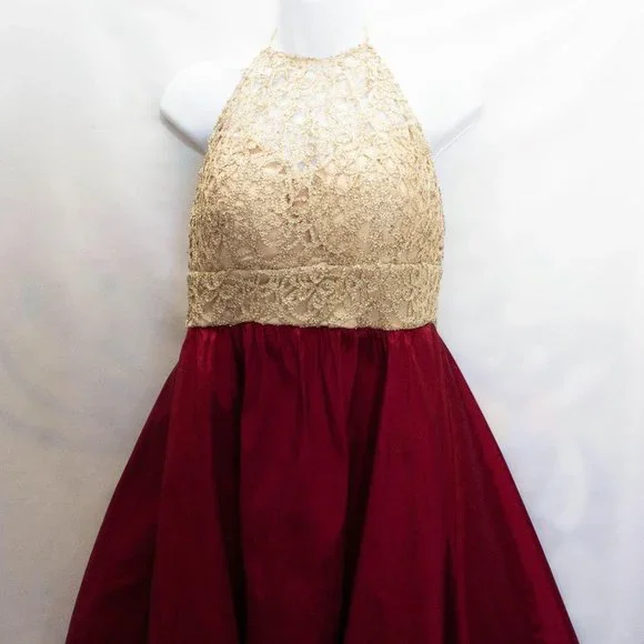 B. Darlin High Low Ruby Red Gold Metallic Dress - Picture 2 of 9